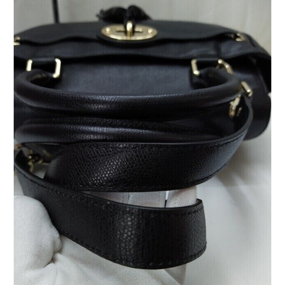 Talbots Black Leather Tassel 2 Ways Turnlock Closure Satchel Shoulder Bag - Picture 4 of 14